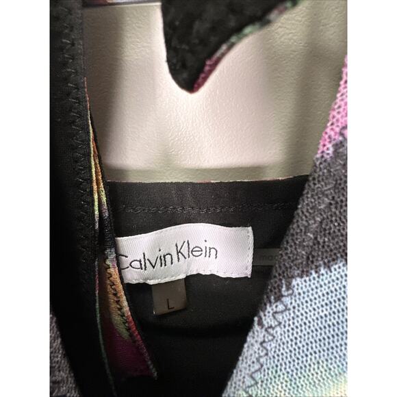 Calvin Klein‎ Midi Dress L Halter Vibrant Tye Dye Festival Chiffon Tiered Y2K - Picture 7 of 10